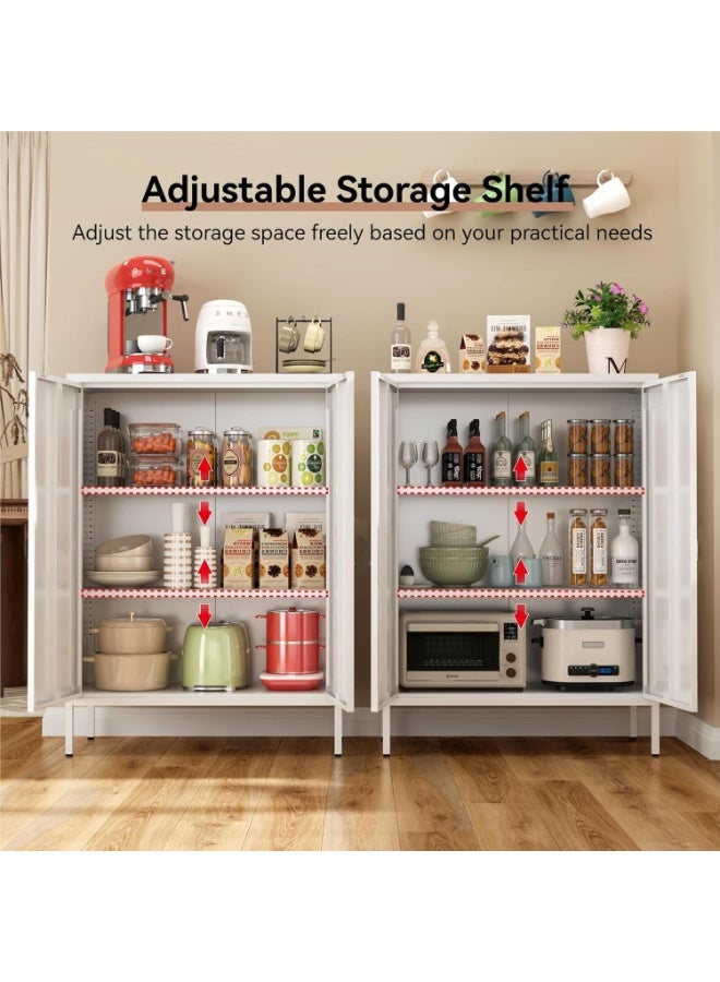 تابيت خزانة بوفيه معدنية، خزانة تخزين مطبخ بأرفف، خزانة ركن قهوة، خزانة جانبية للبوفيه، رف جانبي لتخزين فرن الميكروويف لغرفة المعيشة والمطبخ (أبيض) - Image 5